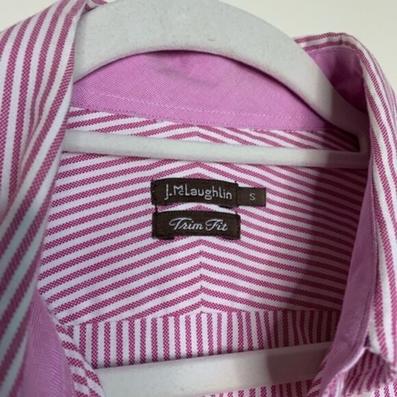 J. McLaughlin Trim Fit Flip Cuff Button Down Shirt Pink White Stripe S - Picture 3 of 6